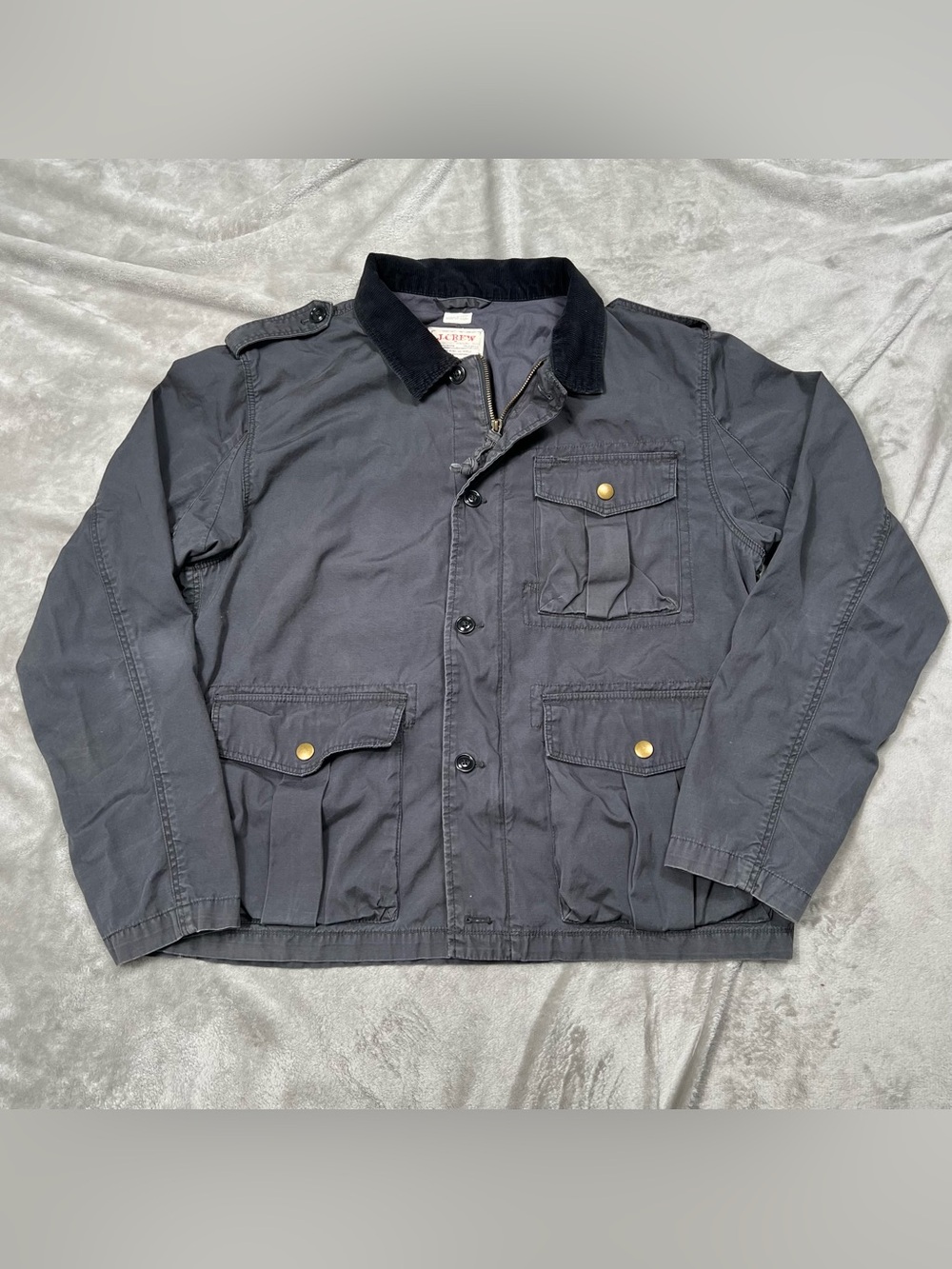 J Crew Broken In Field Jacket Men XL Gray Barn Chore Coat Full Zip Utility 29109